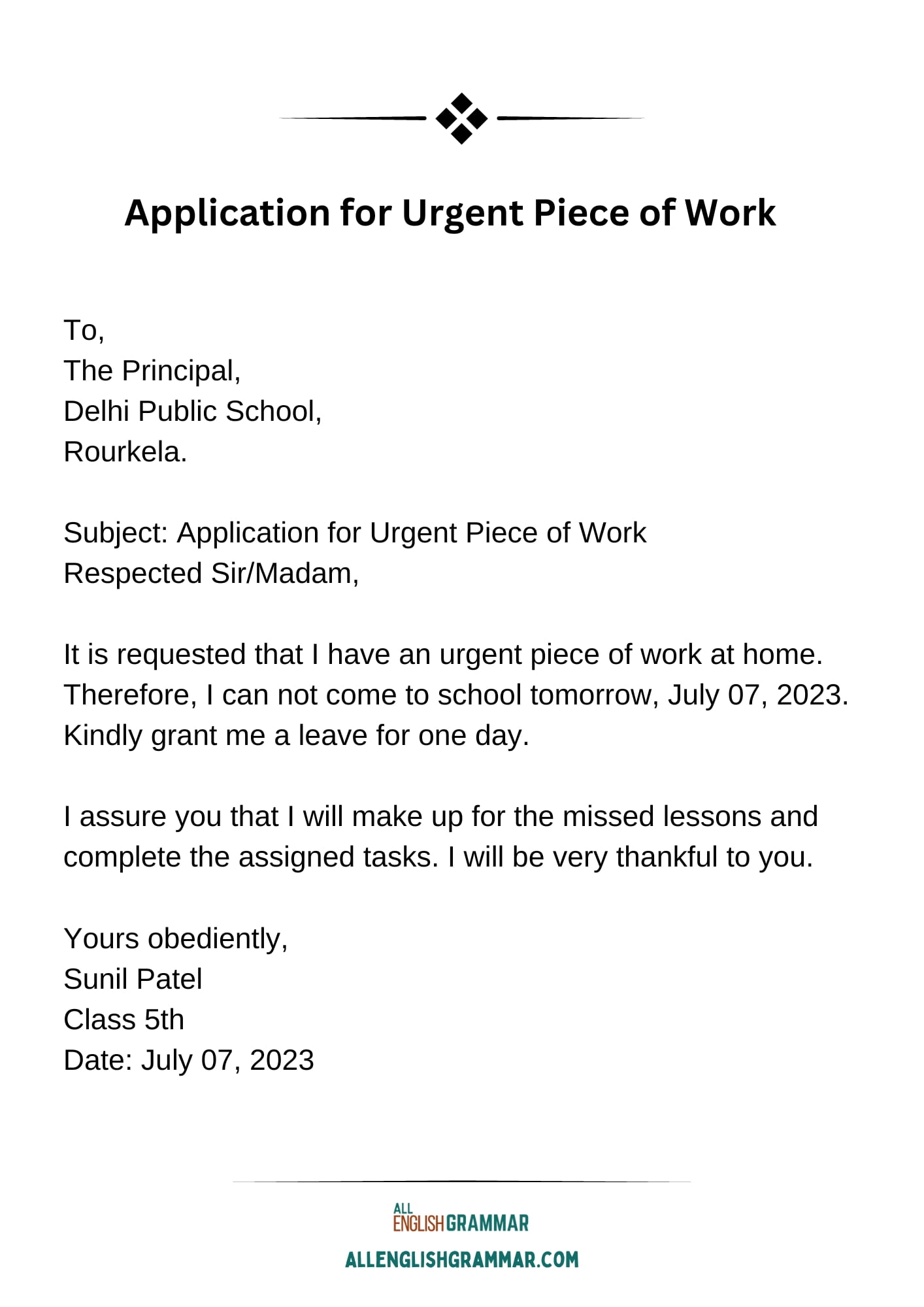 Application for Urgent Piece of Work at home