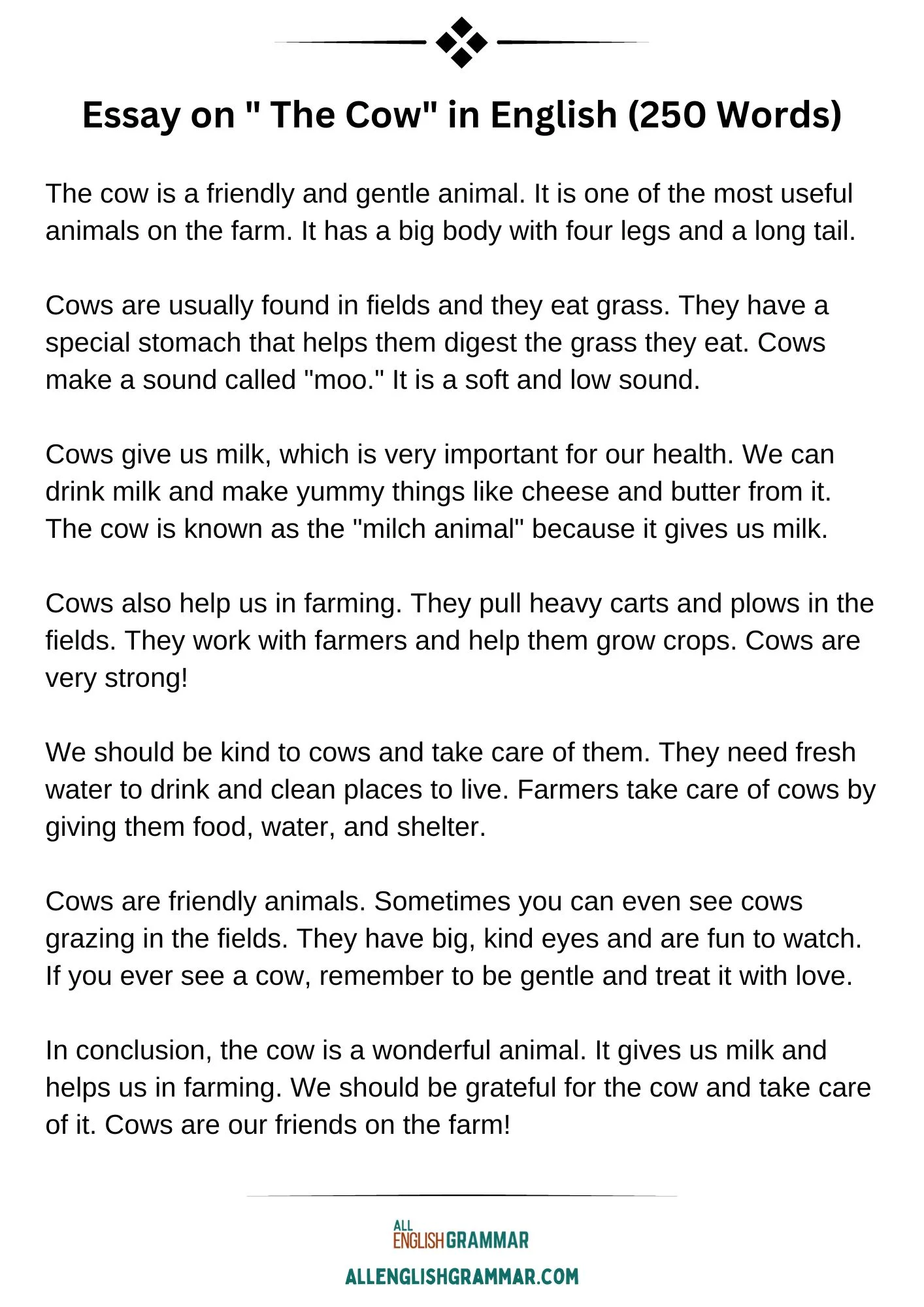 Cow Essay in English for Class 5 to 8 (250 words)